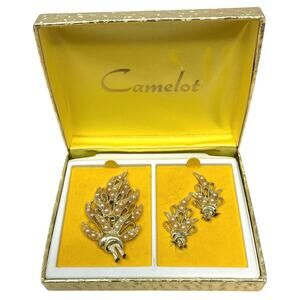 Vintage Camelot Pearl Brooch and Clip Earrings in Original Box 1960’s Never Worn